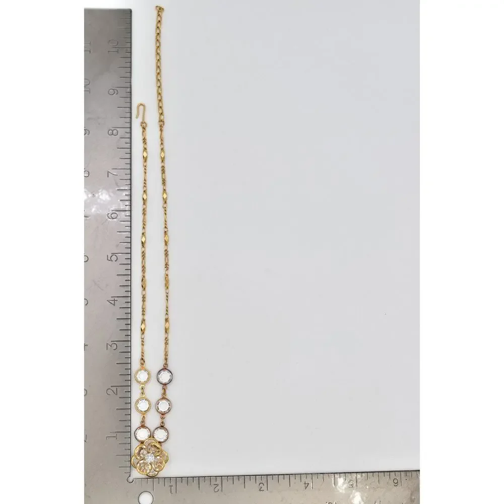 Vintage Clear Open Bezel Crystal Flower Necklace Collar Gold Rhinestone 1980s 9J